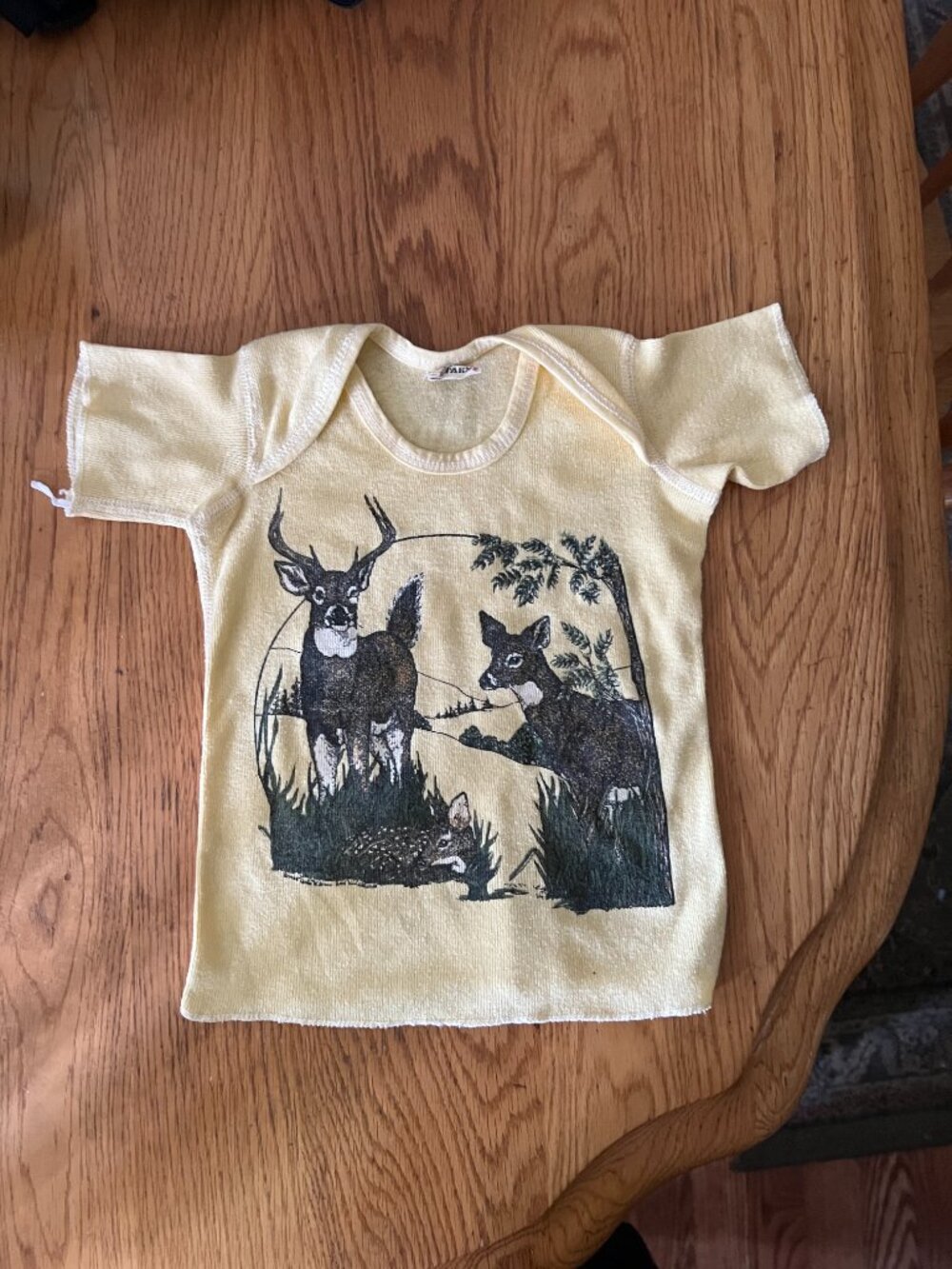 Vintage Baby Tshirt Deer Family Graphic Yellow Unisex 1990s